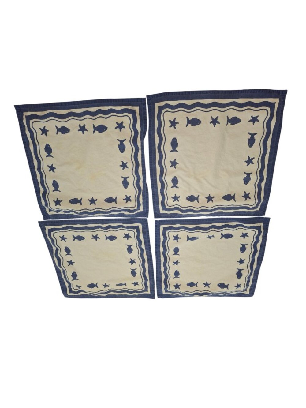 Park Imports Coastal Fish Napkins Set 4 Blue White Nautical Cottagecore